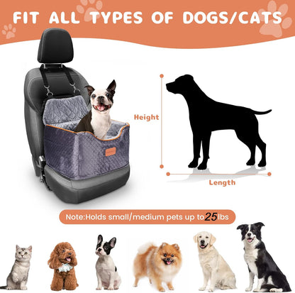 Memory Foam Booster Dog Car Seat with Washable Removable Cover, Elevated Pet Car Seat, Anti-Slip Sturdy Booster Seats for Small Dogs 35lbs, Seat Belt, Storage Pocket, Dog Blankets
