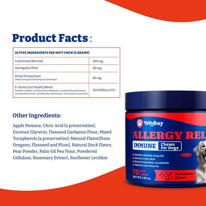 Dog Allergy Relief Chews – 70 Count + 180 Count Bundle for Long-Term Allergy & Immune Support