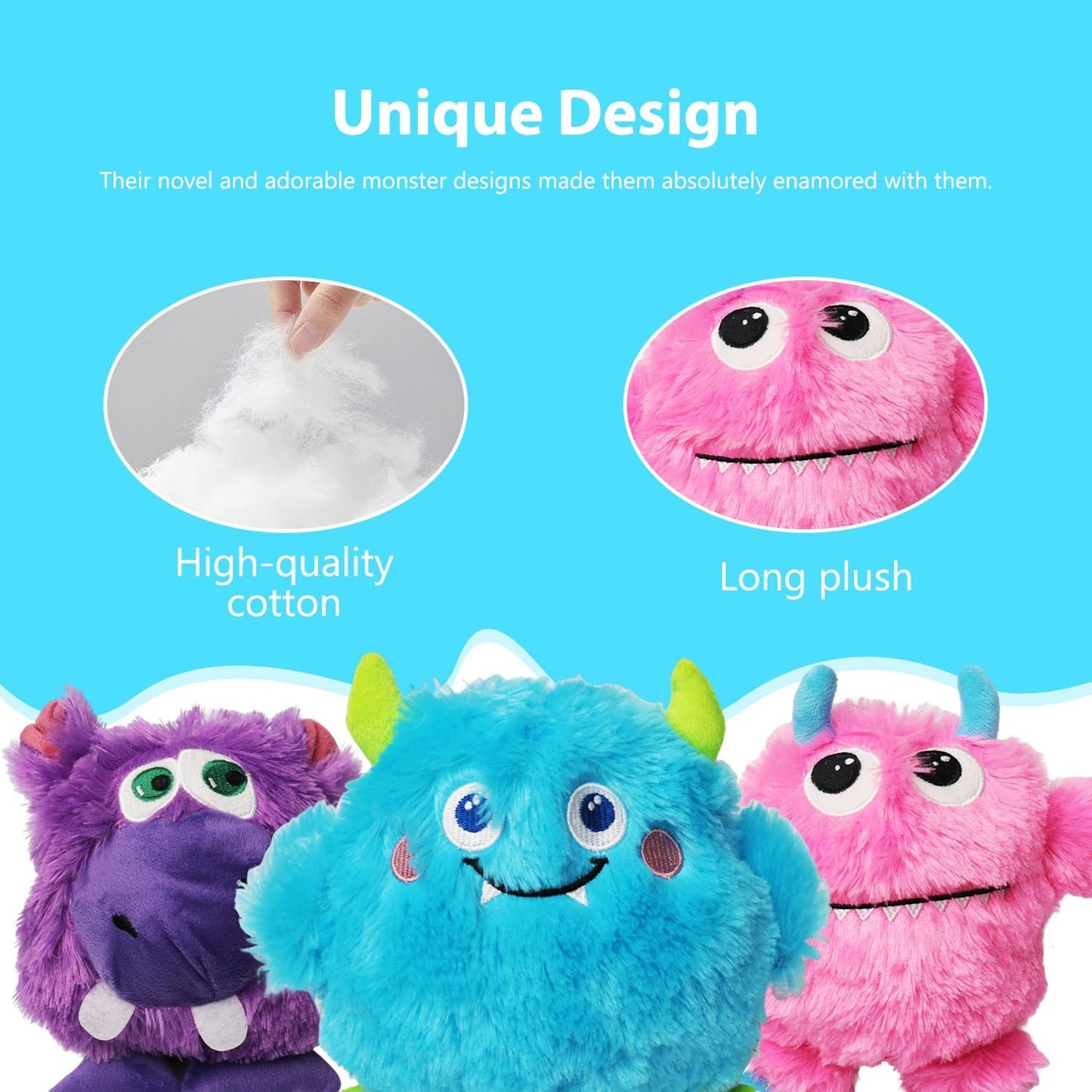 Dog Squeaky Toys 3 Pack, Plush Dog Toy Pack for Puppy (Medium, Monster)