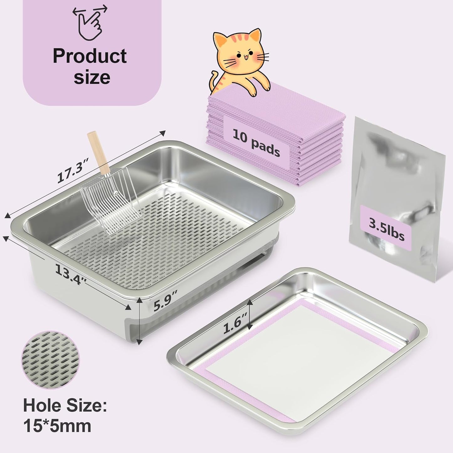 Premium Low-Track Bundle: Steel Litter Box & Low-Dust Zeolite + Pads