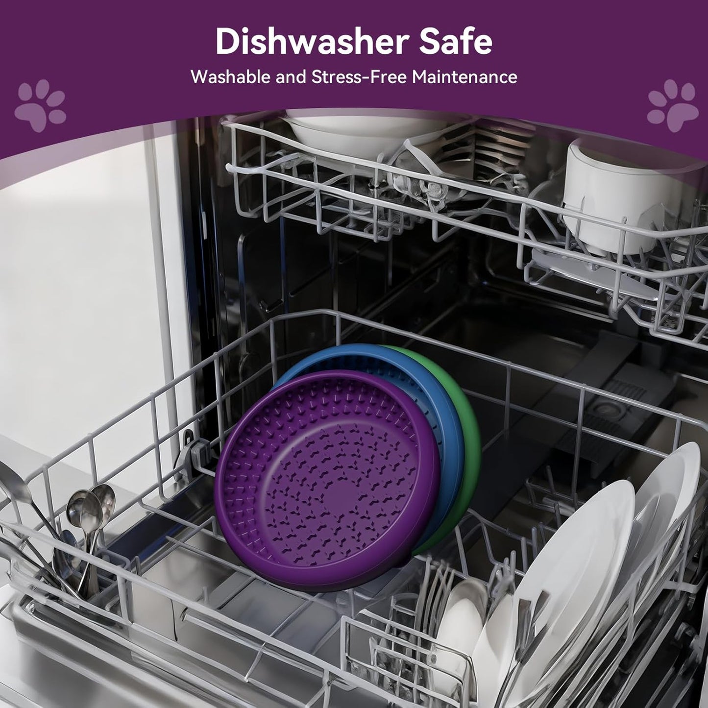 Dog Lick Bowl, BPA-Free Silicone Slow Feeder Lick Mat for Small and Medium Dogs, Non-Slip & Dishwasher Safe (Purple，L)