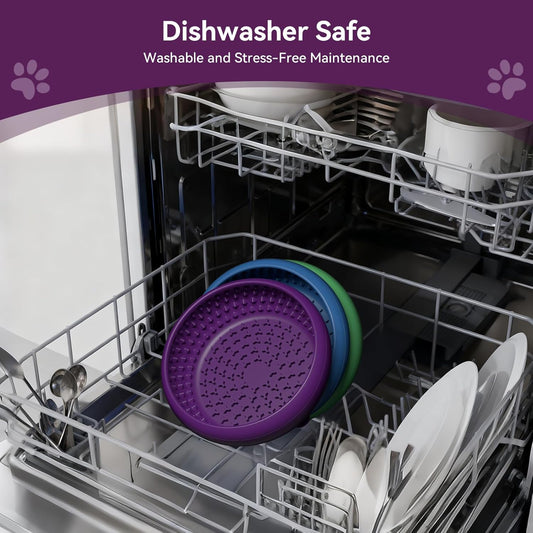 Dog Lick Bowl, BPA-Free Silicone Slow Feeder Lick Mat for Small and Medium Dogs, Non-Slip & Dishwasher Safe (Purple，L)