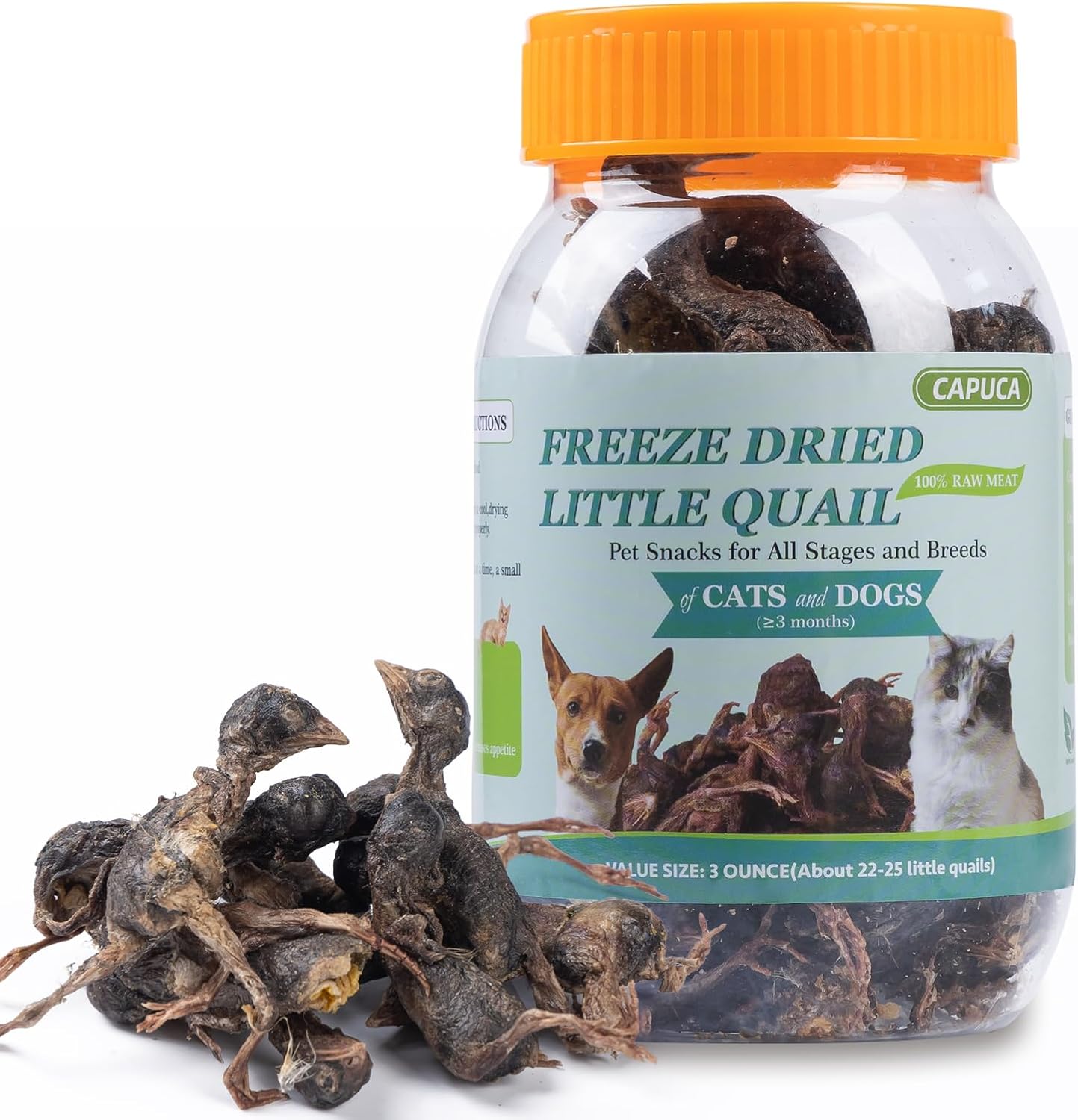 Freeze-Dried Quail Cats & Dogs Treats - Single Ingredient Pet Snacks, High-Protein Training Rewards, Grain-Free, Easy Digestion (3oz)