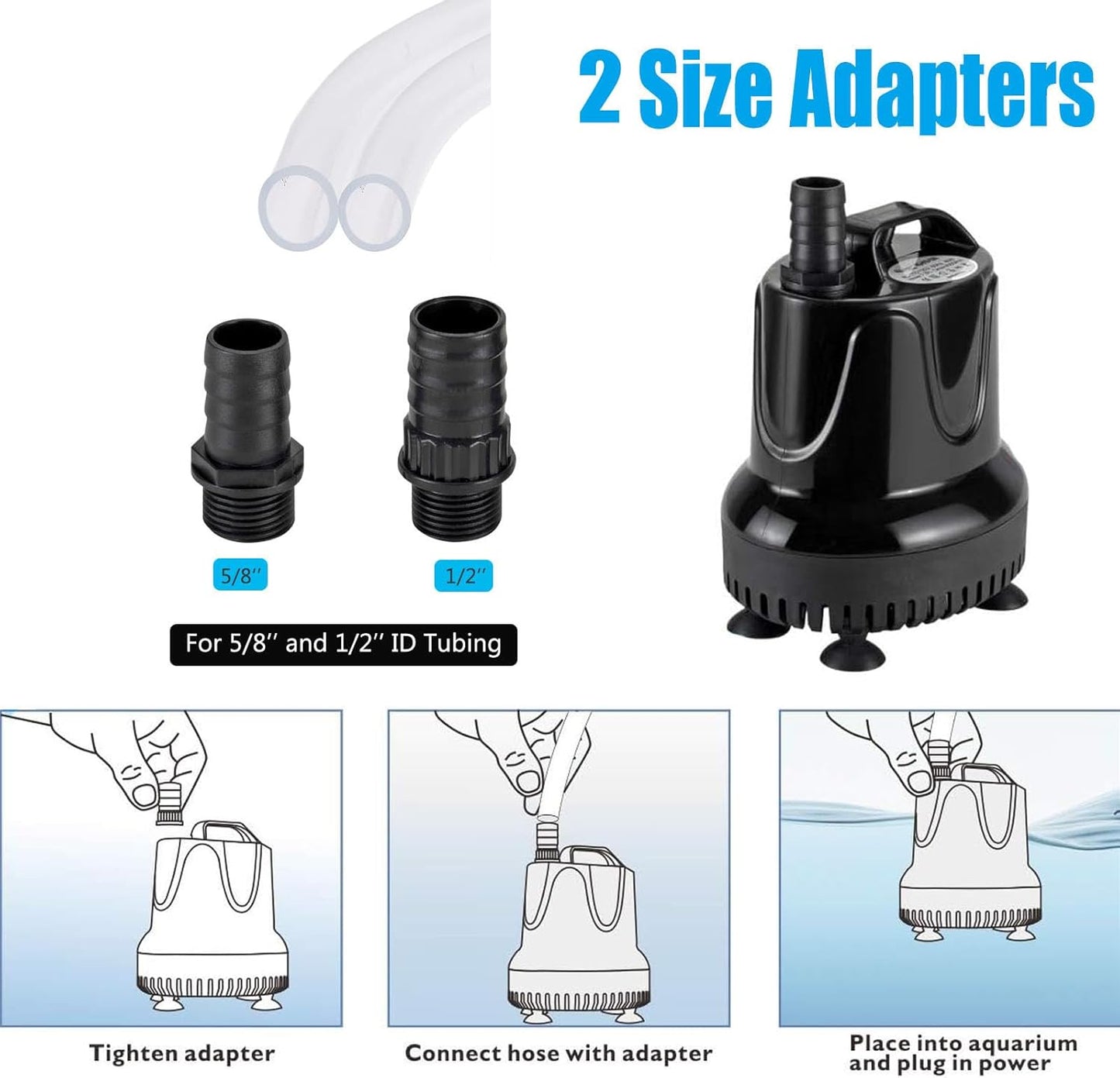 hygger 215 GPH Quick Water Change Aquarium Pump Submersible Fountain Water Pump Fish Tank Pond Drain Transfer Pump with 2 Adaptors