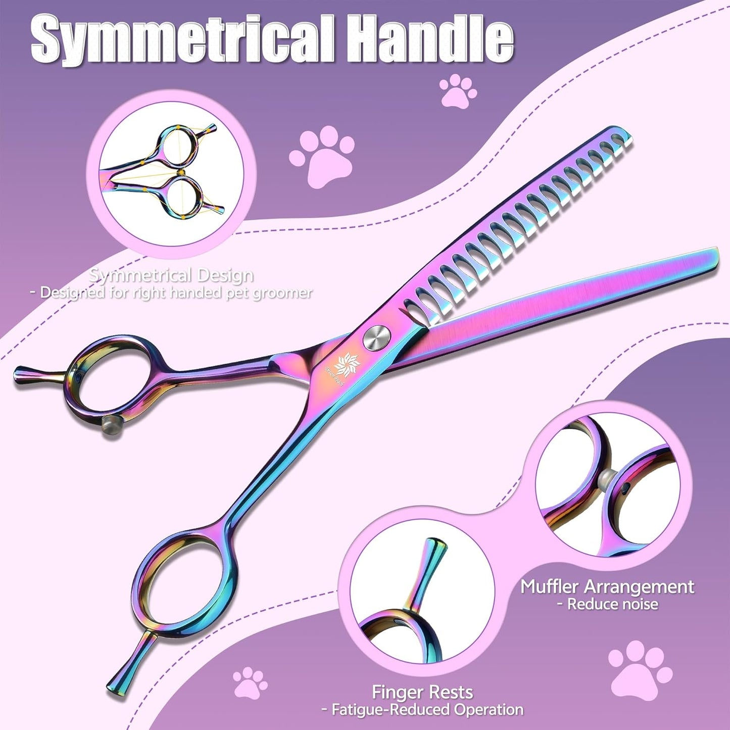 6.5"/8.0'' Professional Chunker Shear Twin Tail Downward Curved Pet Grooming Thinning/Blending Scissors Dog&cat Grooming Chunkers Shear (6.5 inches) Rainbow