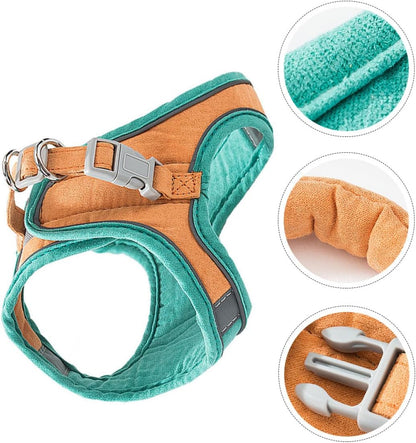 Cat Harness Leash Set Adjustable Reflective Vest Soft Breathable Pet Cat Pulling Strap for Outdoor Walking and Travel, Medium Orange-Green