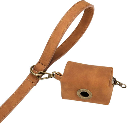 Didog Stylish PU Leather Dog Leash for Small Dogs, Easy to Clean 5ft Small Dog Leash with Metal Tangle-Free Clip, Fashionable and Elegant for Walking, Running and Training,Light Brown, S