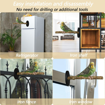 Strong Magnetic Bird Perch, Natural Wood Training Stand for Parrots, Parakeets, Lovebirds and Other Small Birds,No Drill Installation Fit for Indoor/Outdoor