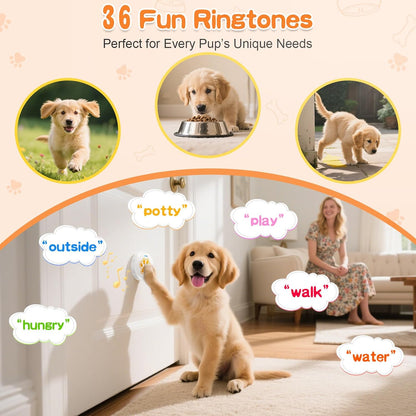 ChunHee Dog Training Bells for Door - Dog Door Bell for with 28 Custom Sounds | Dog Bell for Door Potty Training | Chew-Proof & Adjustable Volume (0-115dB) | Teach Puppies to Signal to Go Outside