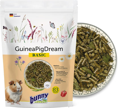 Bunny Nature Guinea Pig Food Pellets GuineaPigDream Basic, 63 Herbs, Stabilized Vitamin C, High Fiber, Grain Free, Mint & Superfoods, Digestive Health - 1.3 lbs
