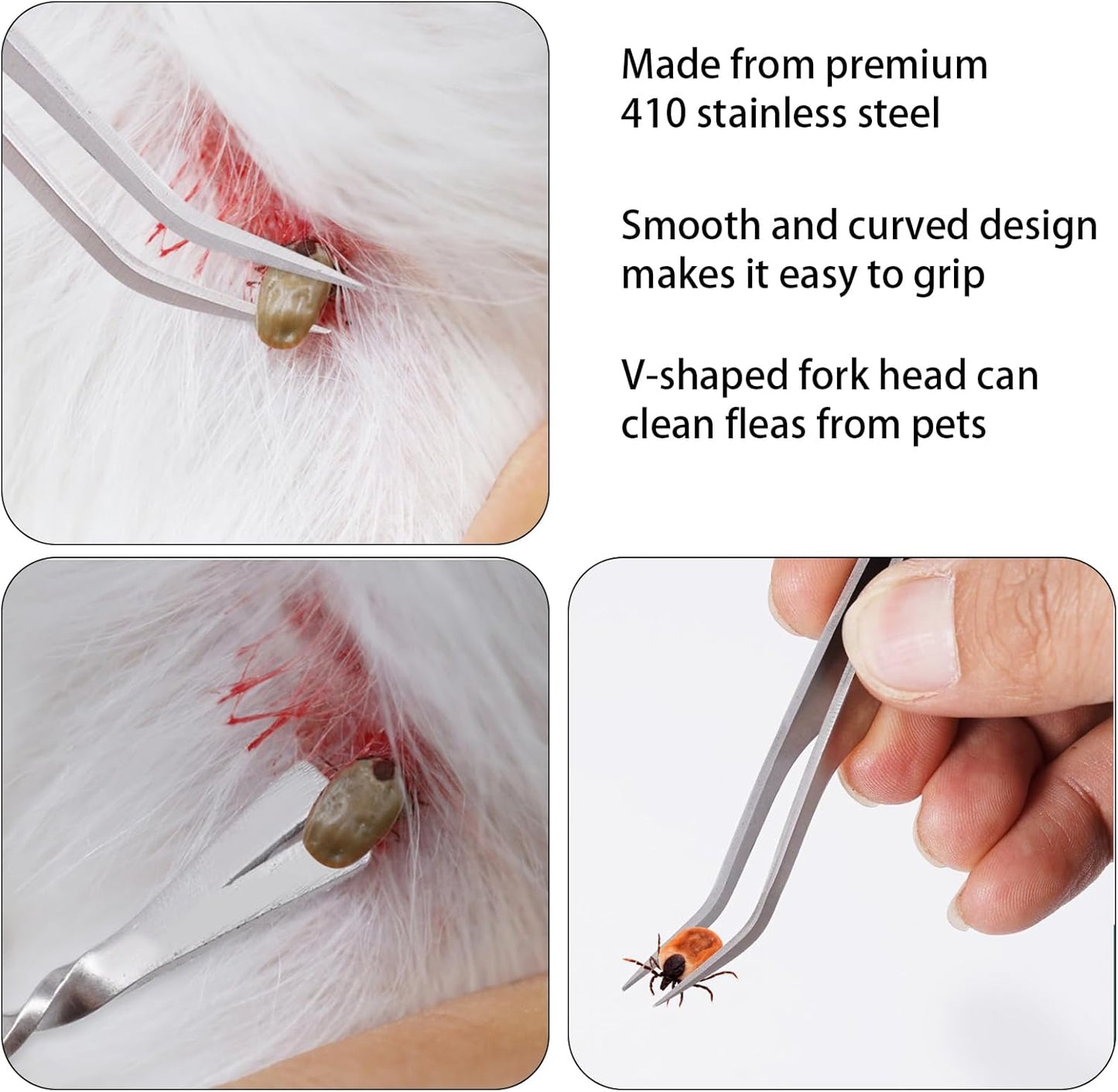 1 Pc Silver 2 in 1 Tick Removal Tool for Pets, Stainless Steel Tick Remover Tools, Professional Tick Tweezers Ticks Remover for Dogs, Cats and Humans, Flea and Tick Control