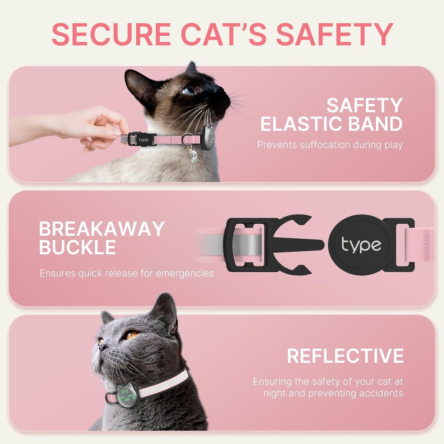 Cat Collar with Airtag Holder, Breakaway Cat Airtag Collar with Reflective Strap, Lightweight Kitten Collar for Apple Air tag, Hidden GPS Tracker Holder for Boy Girl Cats, Kittens, Puppies (9-13")
