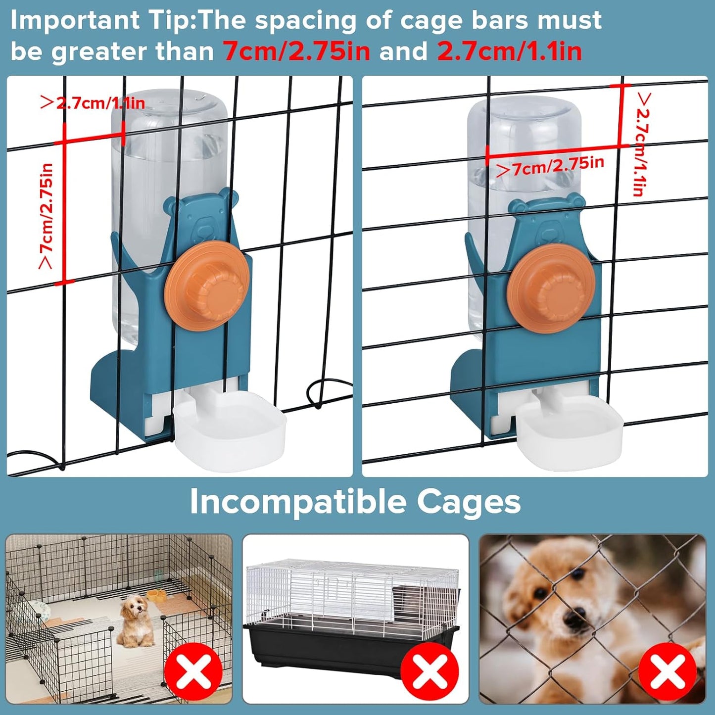 Kenond 17 oz Pet Water Bottle,Guinea Pig No Drip Water Bowl for Cage,Hanging Automatic Gravity Water Dispenser for Small Animals Rabbit Hedgehog Chinchilla Bunny Bird Canary Budgies