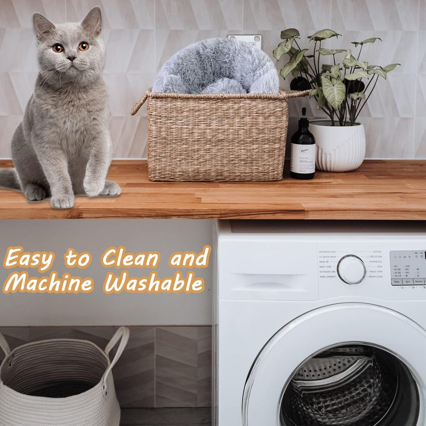 Dog Bed for Small Medium Large Dogs Cats, 20 inch Calming Washable-Round Cozy Soft Pet Bed for Puppy and Kitten with Slip-Resistant Bottom