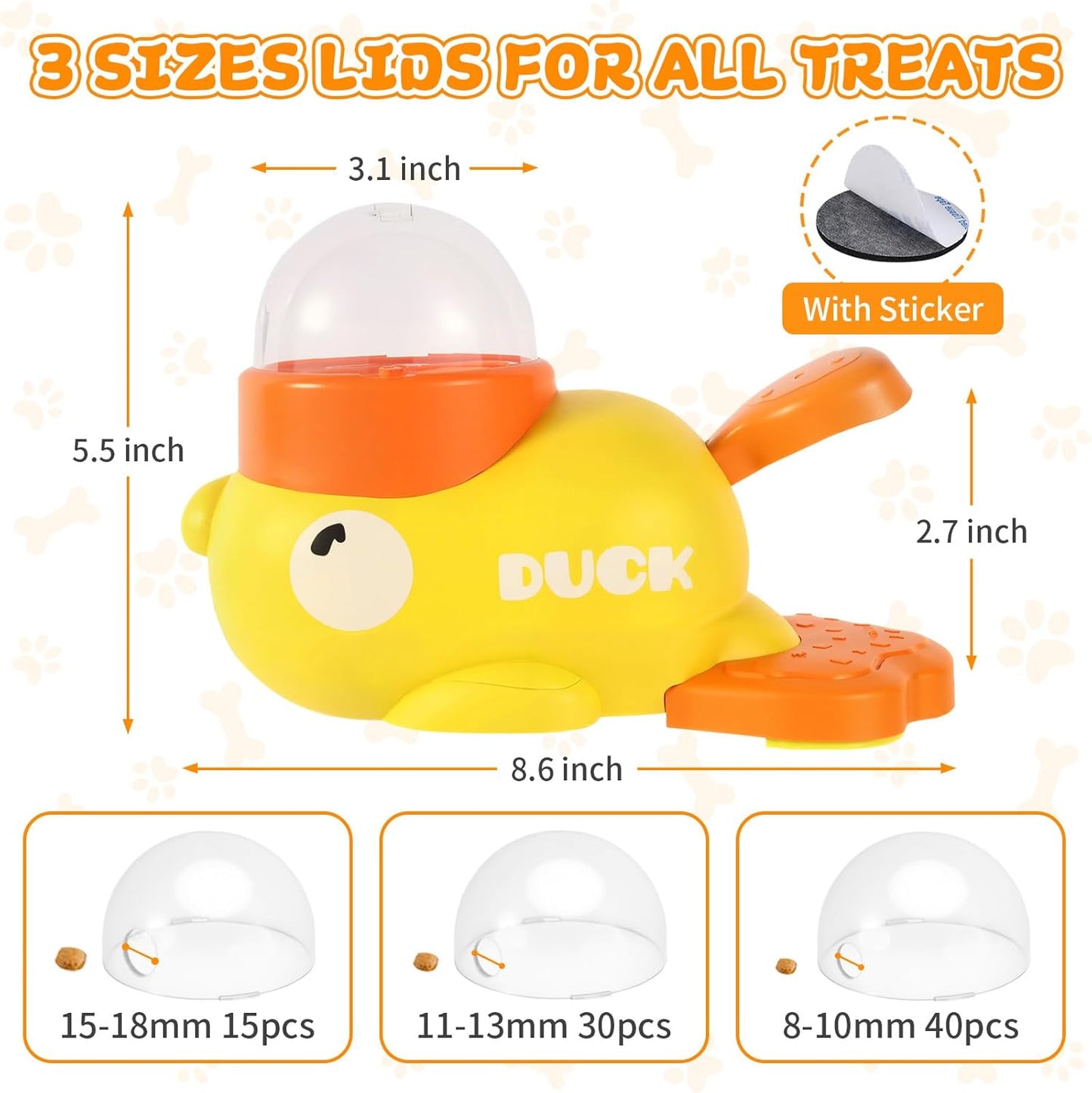 Interactive Treat Dispenser Dog Toy, Duck Puzzle Treat Toy for Small Large Smart Cats Dogs IQ Training and Mental Stimulation, Enrichment Slow Food Snacks Feeder with 1 Sticker for Pets -Yellow