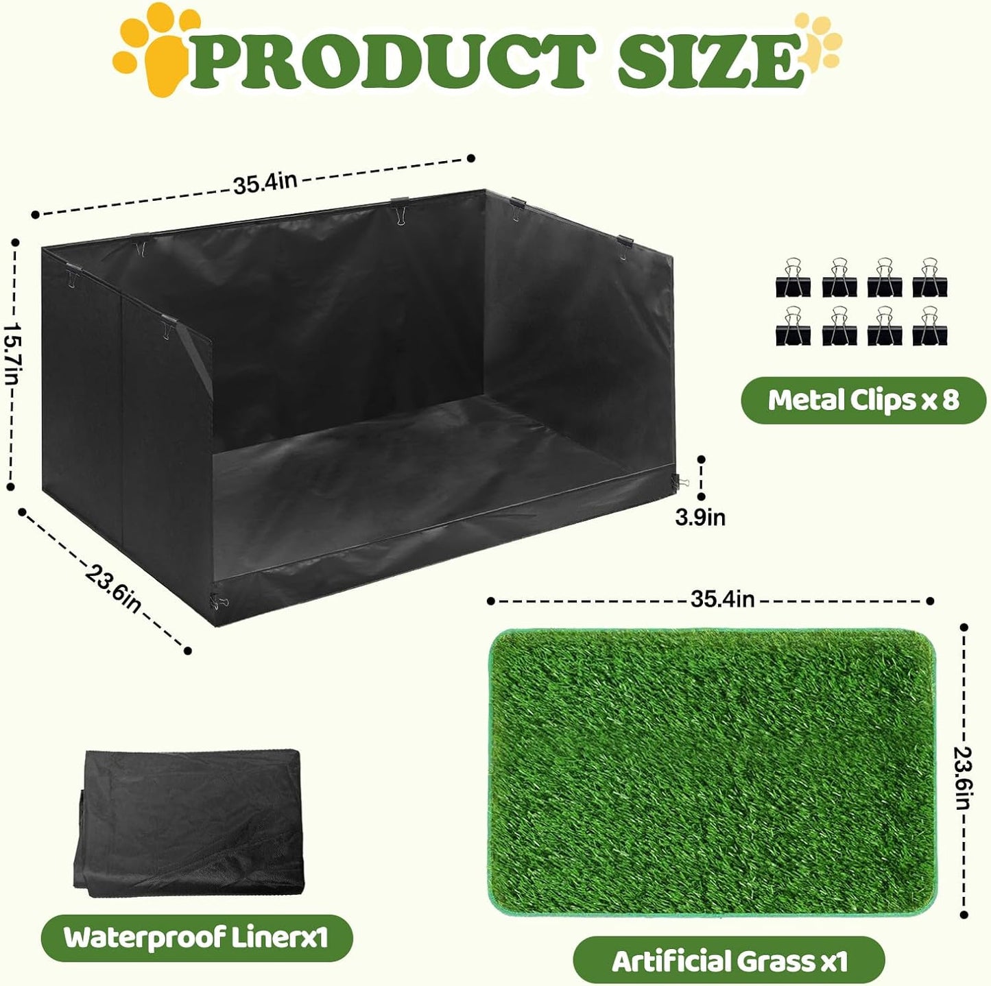 High Walls Dog Pee Pad Holder with Artificial Grass Foldable Indoor Dog Potty Tray 15.7 * 23.6 * 35.4 Inch Dogs Litter Box with Waterproof Liner for Puppies Small and Medium Dogs