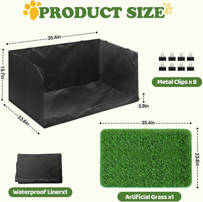 High Walls Dog Pee Pad Holder with Artificial Grass Foldable Indoor Dog Potty Tray 15.7 * 23.6 * 35.4 Inch Dogs Litter Box with Waterproof Liner for Puppies Small and Medium Dogs
