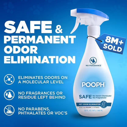Pooph Pet Odor Eliminator, 32oz Spray, 2-Pack - Eliminates Odors at the Molecular Level, Dogs, Cats, Freshener, Eliminator, Urine, Poop, Pee, Deodorizer, Natures, Puppy, Fresh, Clean, Furniture, Potty