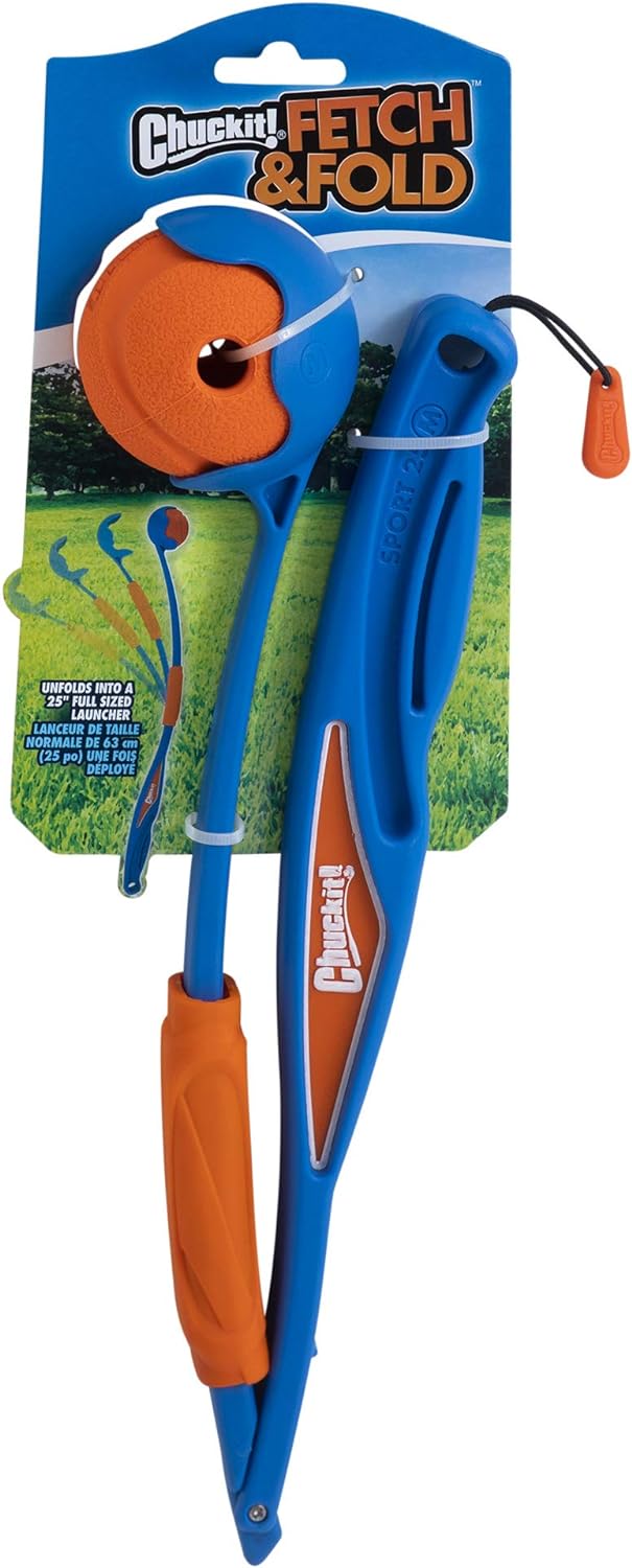 Chuckit! Fetch & Fold 25M Dog Ball Launcher, 25" Length, Includes Medium Ball (2.5") For Dogs 20-60 Pounds