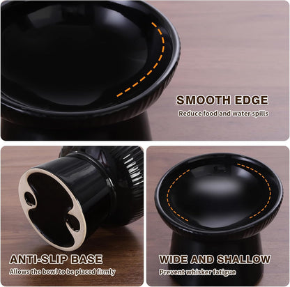 Elevated Cat Food Bowl, Ceramic Raised and Tilted Water Bowl, Whisker Fatigue Cat Bowls for Indoor Cats, Anti Vomiting and Protect Spines Pet Feeding Dishes for Kittens Small Dog, Heavy Non-Slip Base