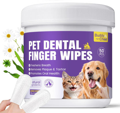 Pet Wipes - 50 pcs, Gentle Oral Care for Dogs & Cats