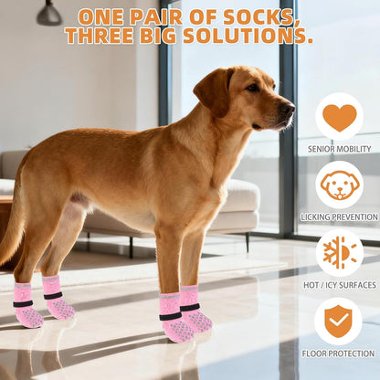 KOOLTAIL Anti Slip Dog Socks Booties to Prevent Licking Paws Scratching, Pet Boots&Paw Protector for Hardwood Floors, Dog Shoes for Winter, Traction Control Grip Socks for Small Medium Large Dogs L