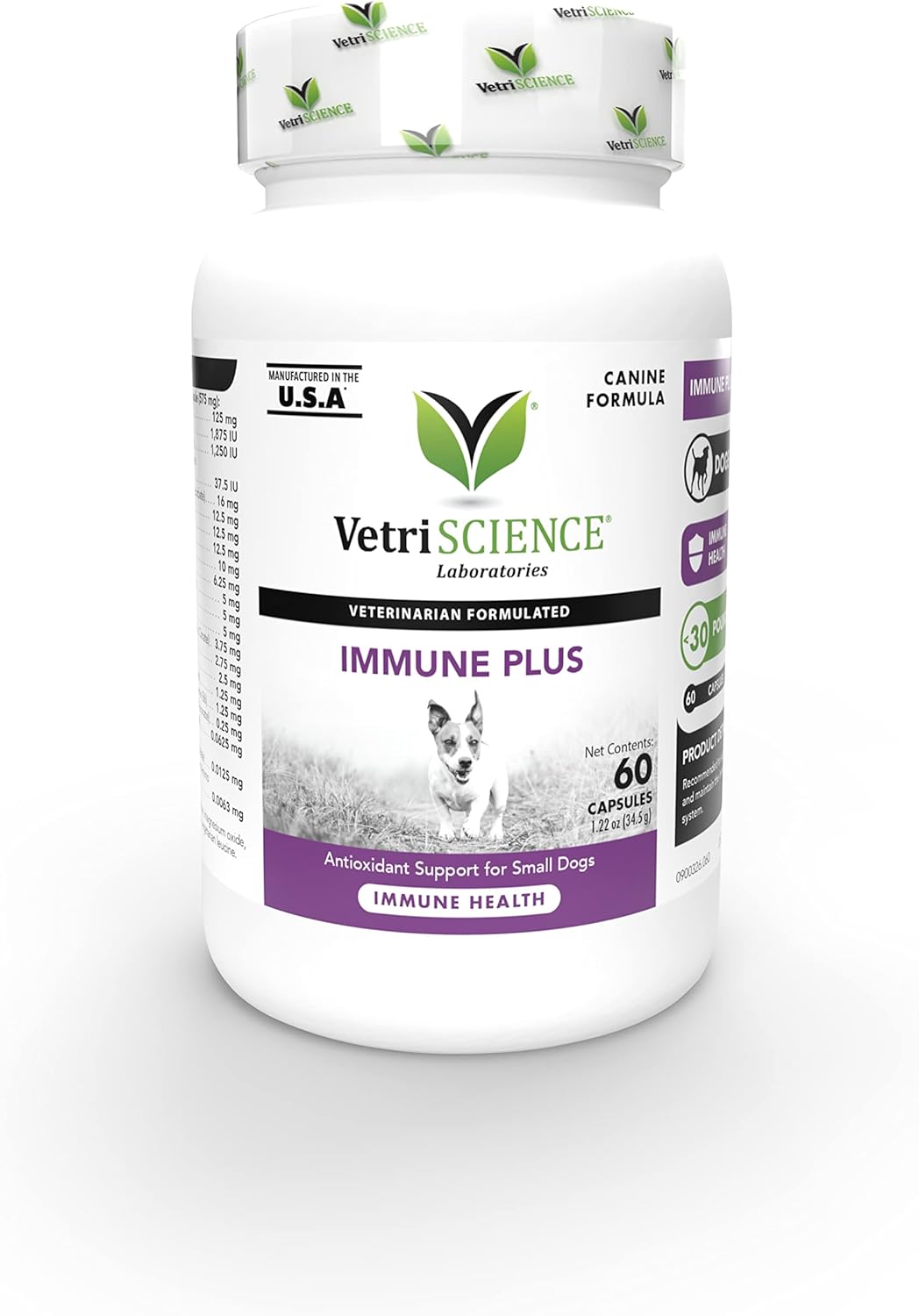 VetriScience Immunity Health Easy-Open Capsules, Immune Plus Supplement for Small Breed Dogs, Cell Advance Immune and Allergy Support with Antioxidants, Hypoallergenic Formula, 120 Count