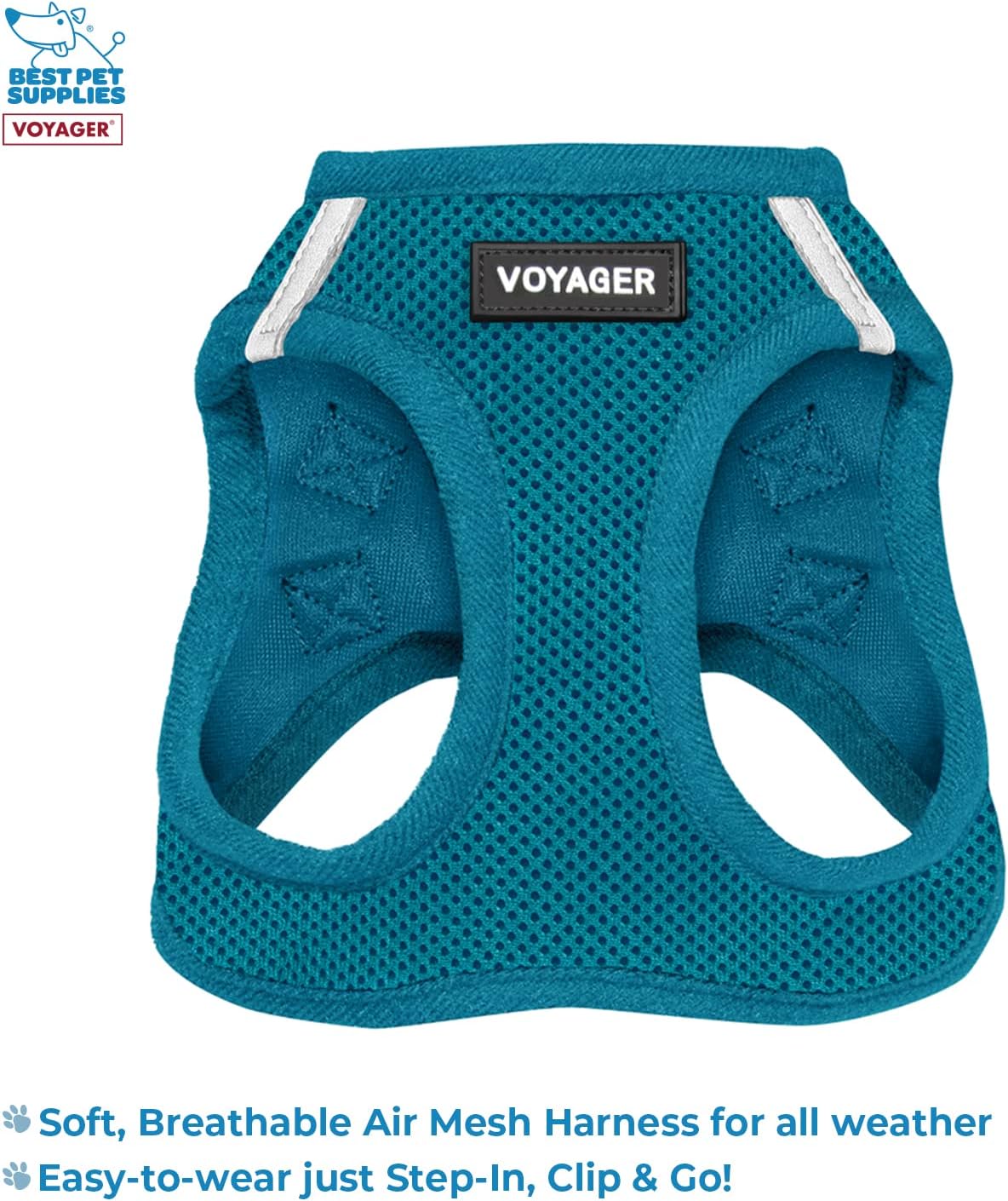 Voyager Step-in Air All Weather Mesh Harness and Reflective Dog 5 ft Leash Combo with Neoprene Handle, for Small, Medium and Large Breed Puppies by Best Pet Supplies - Leash Harness (Turquoise), XS