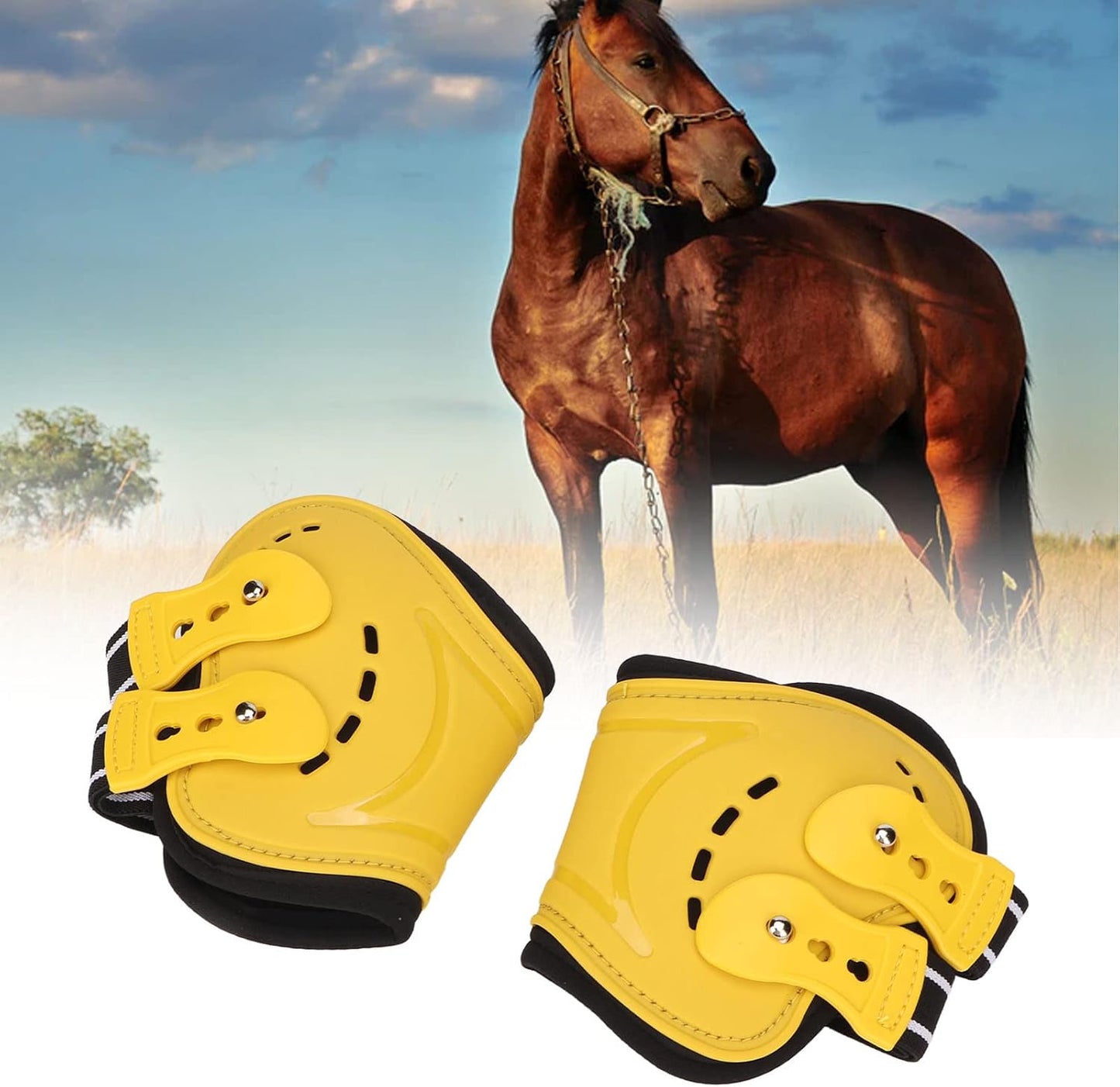 Horse Fetlock Boots, Protective Horse Hind Leg Boots, Breathable Slip Lightweight Horse Boots with Fastening Button for Show Jumping and Training, Yellow
