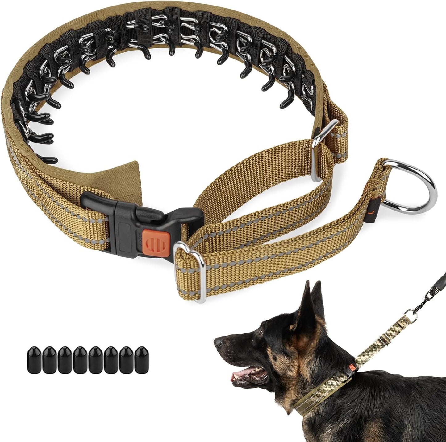 Mayerzon Martingale No Pull Collar for Medium Large Dogs German Shepherd Doberman Pitbull, Patented Anti Pull Correction Dog Collar for Walking Training, Reflective, Adjustable, Hidden(M, Khaki)