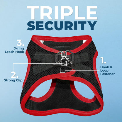 Best Pet Supplies Voyager Step-in Air All Weather Mesh Harness and Reflective Dog 5ft Leash Combo with Neoprene Handle, for Small, Medium and Large Breed Puppies - Set (Red Trim), X-Small