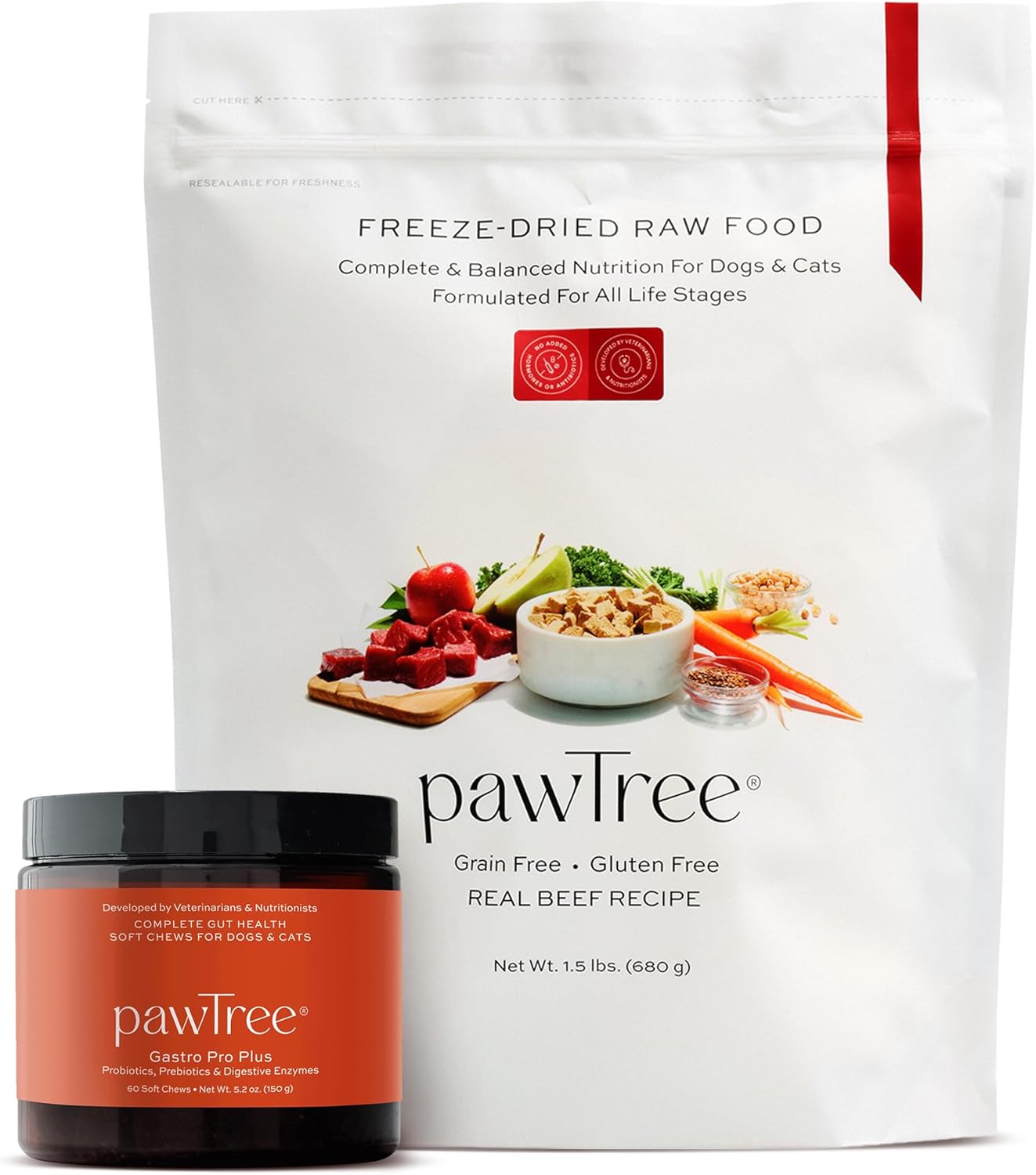 pawTree Bundle for Dogs & Cats – Freeze-Dried Raw Food (1.5 lbs, Beef) & Gastro Pro Plus (60 ct) – Complete Nutrition & Digestive Support