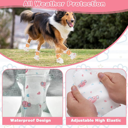 40 Pcs Disposable Dog Boots, Disposable Dustproof Dog Shoes, Breathable Disposable Pet Booties with Adjustable Self-Adhesive Bandage for Indoor and Outdoor Use Protection (Pink, L)