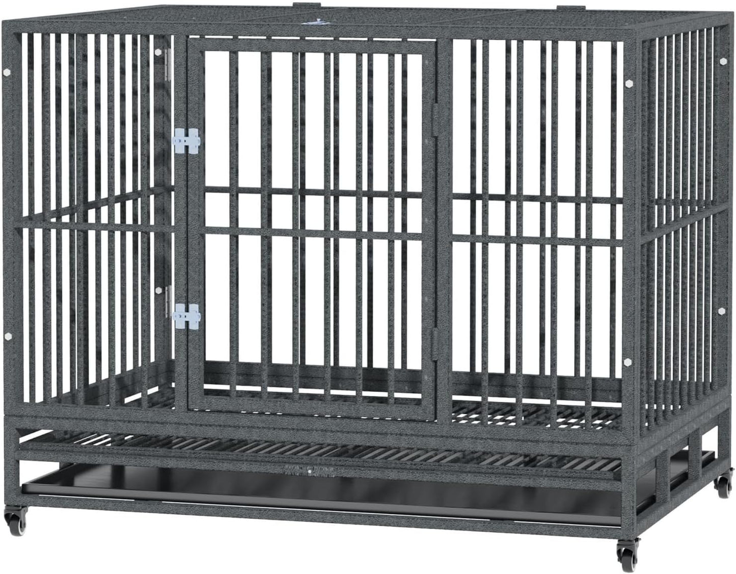 Heavy Duty Dog Crate Metal Cage Kennel Grey Easy Transport Secure Enclosure Pet Safety