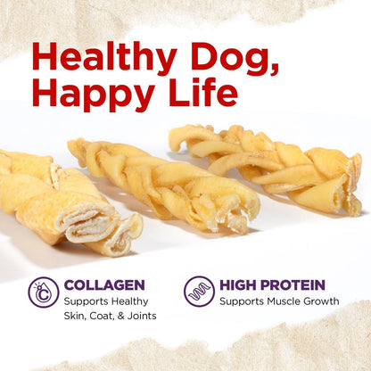 Natural Farm Braided Pork Collagen Dog Chews (5 Pack), Flavorful Braided Pork Collagen Sticks, Natural Dog Chews, Long Lasting, for Small, Medium, and Large Dogs, Odor-Free Rawhide Alternative