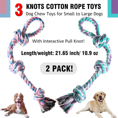 Dog Rope Toy, 2 Pcs Indestructible Dogs Toys, Dog Chew Toys for Aggressive Chewers, Tough Puppy Teething Chew Toys for Boredom, Dental Cleaning Tug of War Dog Toy, Great for Small to Large Breed