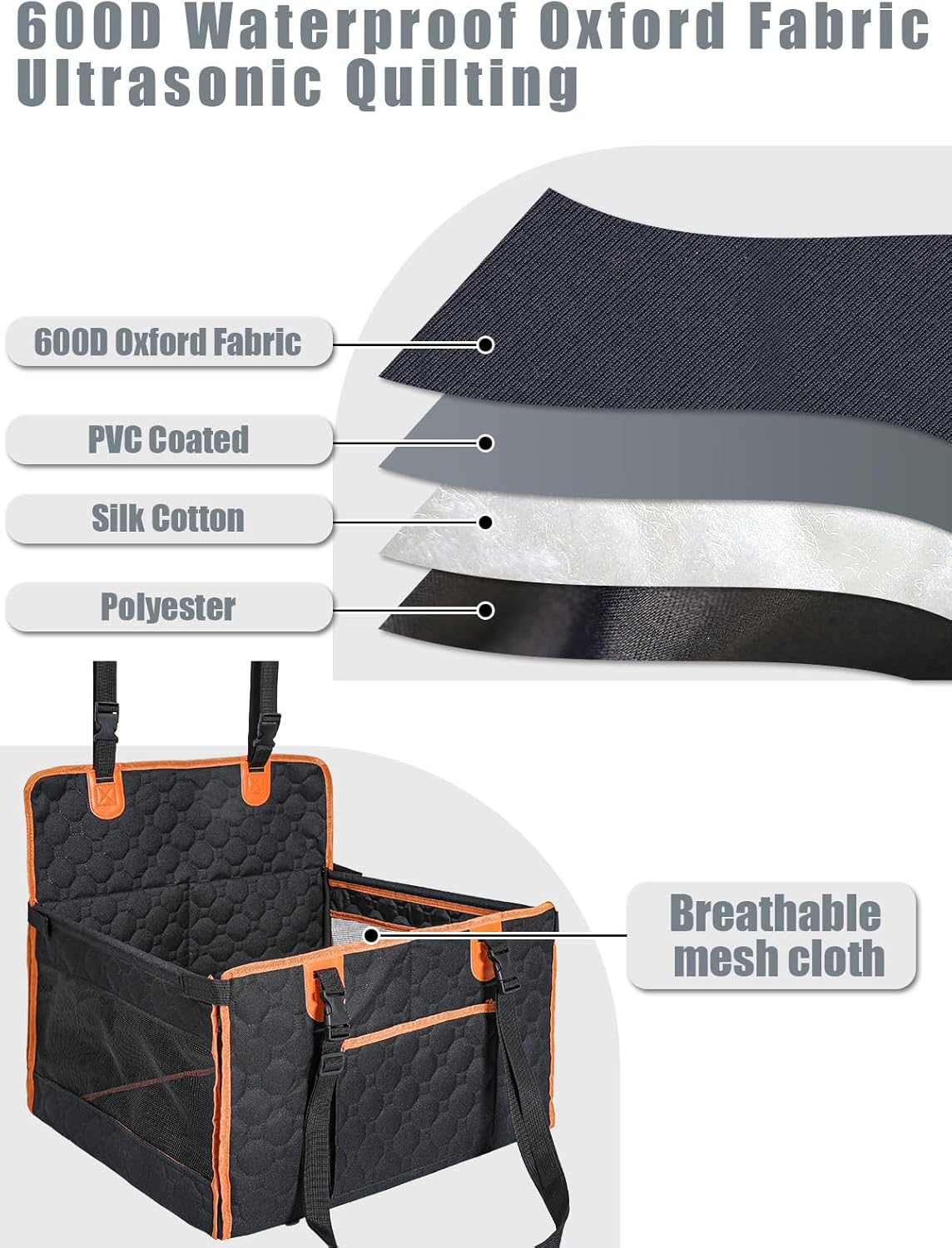 Dog Car Seat for Large Dogs,Waterproof Fabric with Breathable Mesh&Adjustable Dog Seat Belt for Car,Dog Bed for Back Seat Up to 30 LB-Small Orange