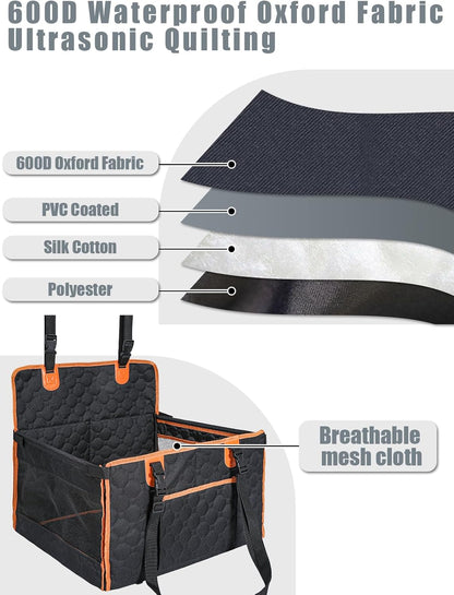 Dog Car Seat for Large Dogs,Waterproof Fabric with Breathable Mesh&Adjustable Dog Seat Belt for Car,Dog Bed for Back Seat Up to 30 LB-Small Orange