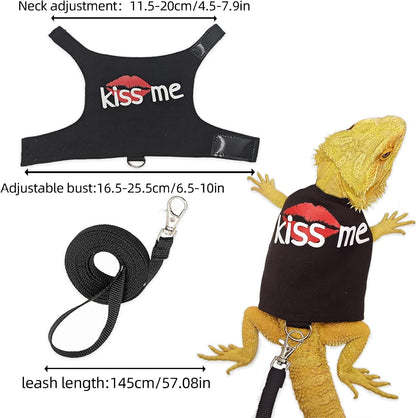 Adjustable Bearded Dragon Harness & Leash Set with Costume Clothes – Handmade Reptile Walking Outfit for Lizards, Chameleons, Small Pets & Guinea Pigs, Halloween Photo Prop & Dress-Up