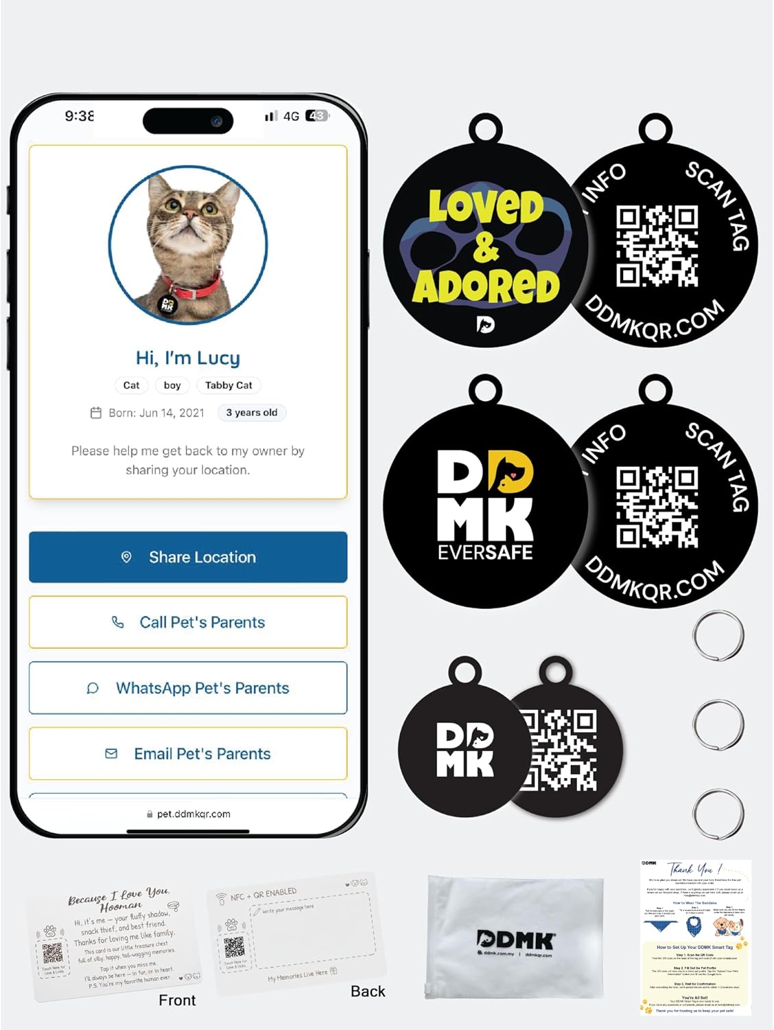 DDMK Smart Pet ID Tag with QR Code – Digital Pet Profile-38-LOVED & ADORED-38