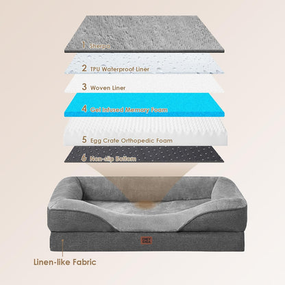 EHEYCIGA Memory Foam XL Dog Bed for XLarge Sized, Extra Large Orthopedic Dog Sofa with Sides and Waterproof Liner, Washable Bolster Pet Bed Couch with Removable Cover, 42x30x7.5 Inch, Grey