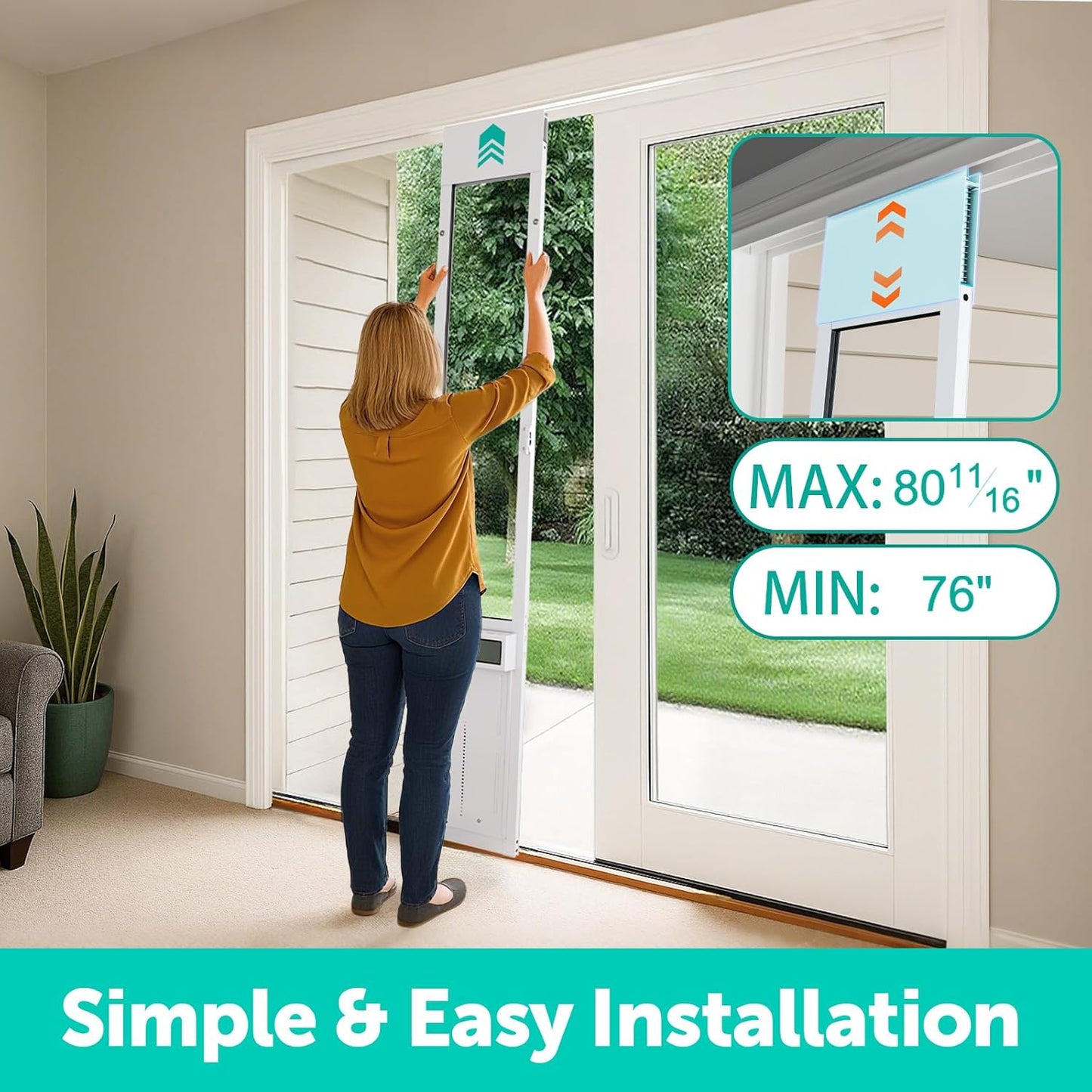 Automatic Sliding Glass Dog Door with Collar Sensor,Large Electric Doggy Door for Sliding Glass Door, Adjustable 76" to 80-11/16" Slider Height,Custom Scheduling & Anti-Pinch,Fit Dog Up to 100 Lbs (L)