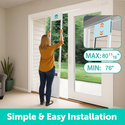 Automatic Sliding Glass Dog Door with Collar Sensor,Large Electric Doggy Door for Sliding Glass Door, Adjustable 76" to 80-11/16" Slider Height,Custom Scheduling & Anti-Pinch,Fit Dog Up to 100 Lbs (L)