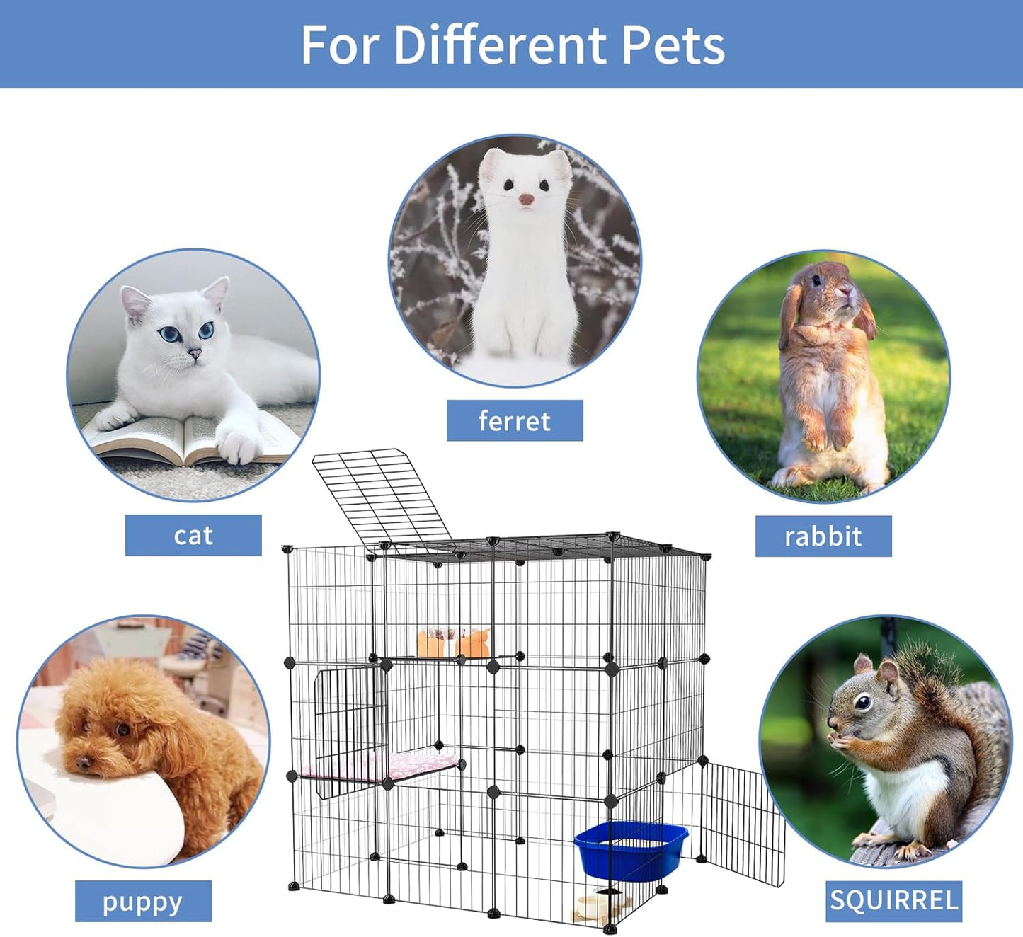 Oneluck 3-Tier Cat Cages Indoor Enclosure DIY Cat Playpen Catio Detachable Metal Wire Kennels Cats Crate Large Extra Exercise Place Ideal for 1 Cat,35.4 Inches