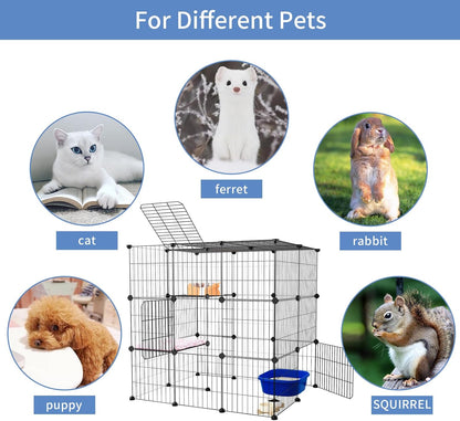 Oneluck 3-Tier Cat Cages Indoor Enclosure DIY Cat Playpen Catio Detachable Metal Wire Kennels Cats Crate Large Extra Exercise Place Ideal for 1 Cat,35.4 Inches