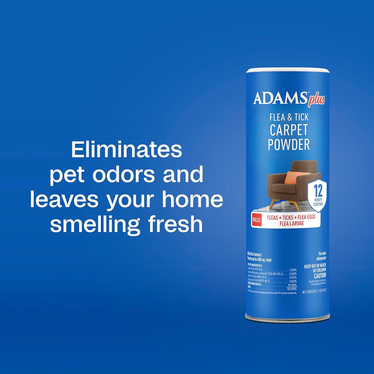 ADAMS Plus Flea & Tick Carpet Powder, Kills Fleas and Ticks On Contact, Kills All Stages of The Flea Life Cycle, 30 Day Protection, Freshens and Deodorizes, Treats Up to 400 Square Feet, 16 Ounces