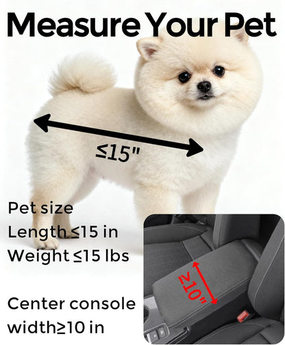 Center Console Dog Car Seat for Small Dogs 0-15 lbs, Pet Car Bed with Adjustable Safety Straps & Hook, Secure Comfortable Puppy Seat for Middle Console