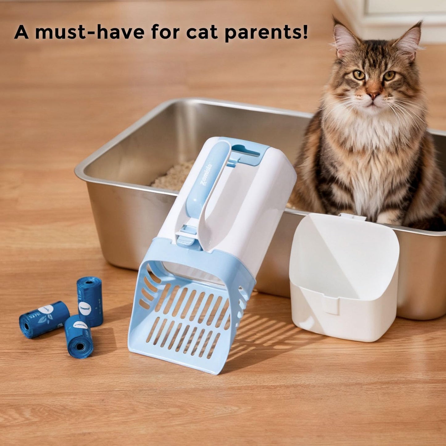 Cat Litter Scoop with Holder & Trash Can& Stainless Steel Litter Box