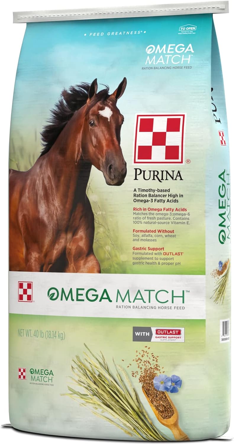 Purina | Omega Match Ration Balancing Horse Feed | 40 Pound (40 LB) Bag