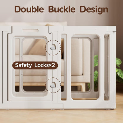 Jalove Dog Playpen Indoor, 24" H Plastic Dog Play Pen with Window, Clear Acrylic Pet Playpen for Puppy Cat Rabbit Ferret, Small Dogs Fence Crate Kennel, Whelping Cage (White, 10 Panels)